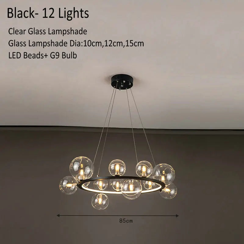 Lustre Verre Moderne LED Noir & Or
