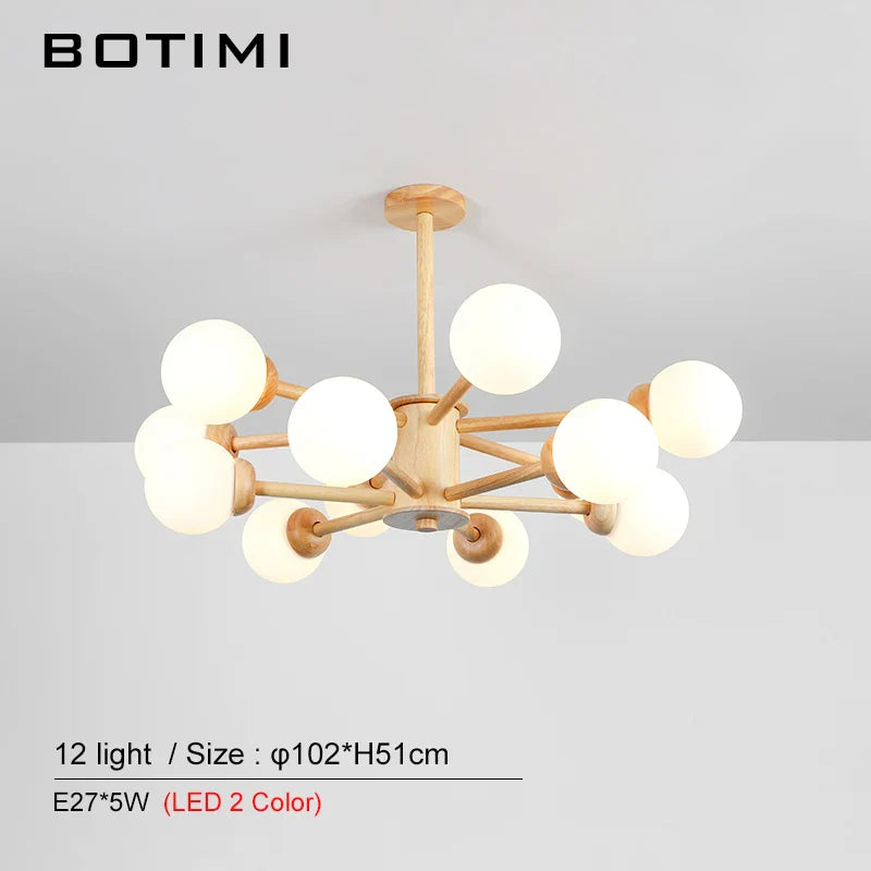 Lustre en Bois et Verre LED pour Salle à Manger et Hall