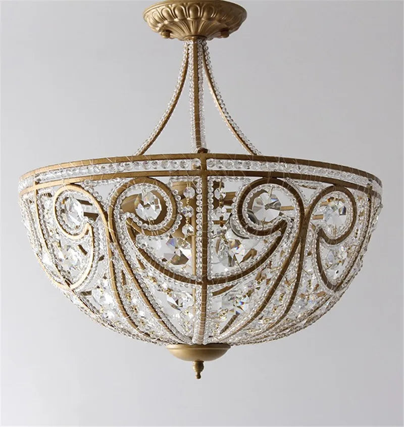 Plafonnier Américain en Fer Forgé - Éclairage Luxe Cristal