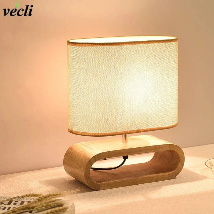 Lampe de table nordique en bois - Créativité moderne avec abat-jour en lin
