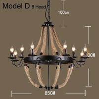Lustre vintage en corde de chanvre avec abat-jour en fer pour bars et cafés - Style Bohème Industriel