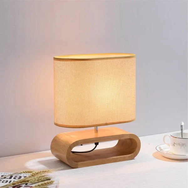 Lampe de table nordique en bois - Créativité moderne avec abat-jour en lin