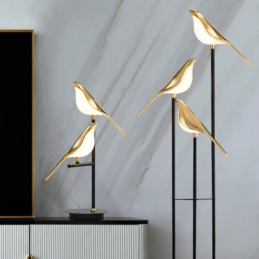 Design Lampe de Table LED Postmoderne en Placage Or Oiseau