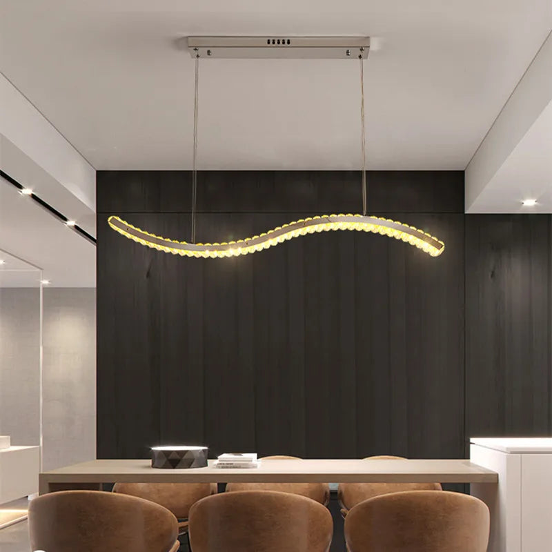 Lustre Moderne en Cristal et Acier Inoxydable - Longue Bande Luxueuse