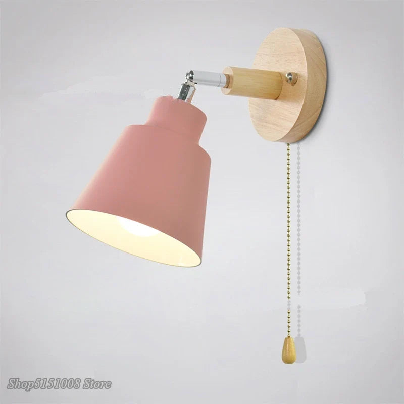 Applique murale nordique en bois pivotant avec interrupteur contemporain