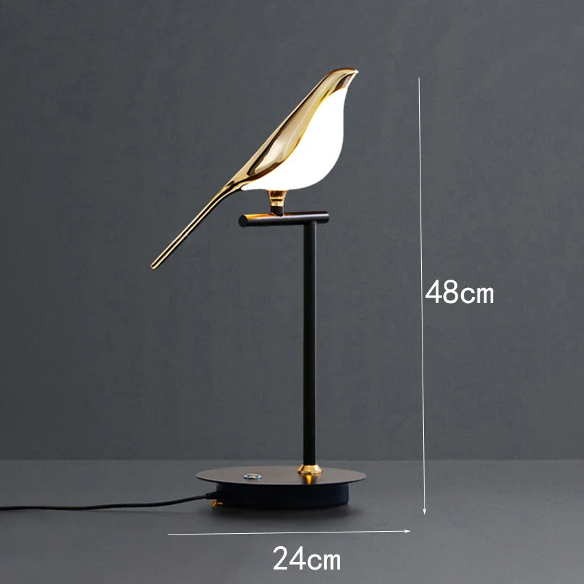 Design Lampe de Table LED Postmoderne en Placage Or Oiseau