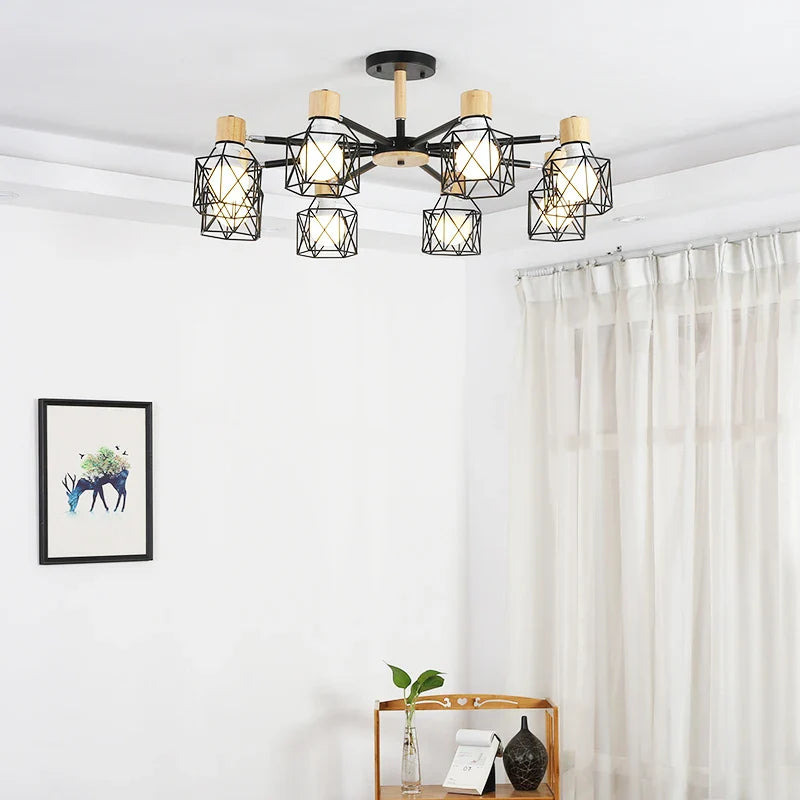 Plafonnier LED Vintage en bois noir pour salon chambre cuisine