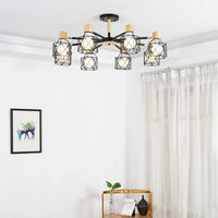 Plafonnier LED Vintage en bois noir pour salon chambre cuisine