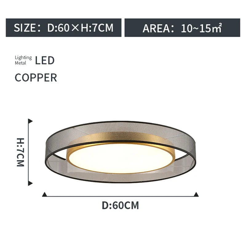 Plafonnier LED rond design et élégant avec lanternes Jianmei hall en tissu de cuivre