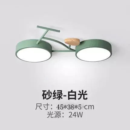 Plafonnier LED Nordic 3 couleurs température vélo - Lampe enfant pour chambre de bébé en vert, blanc et gris