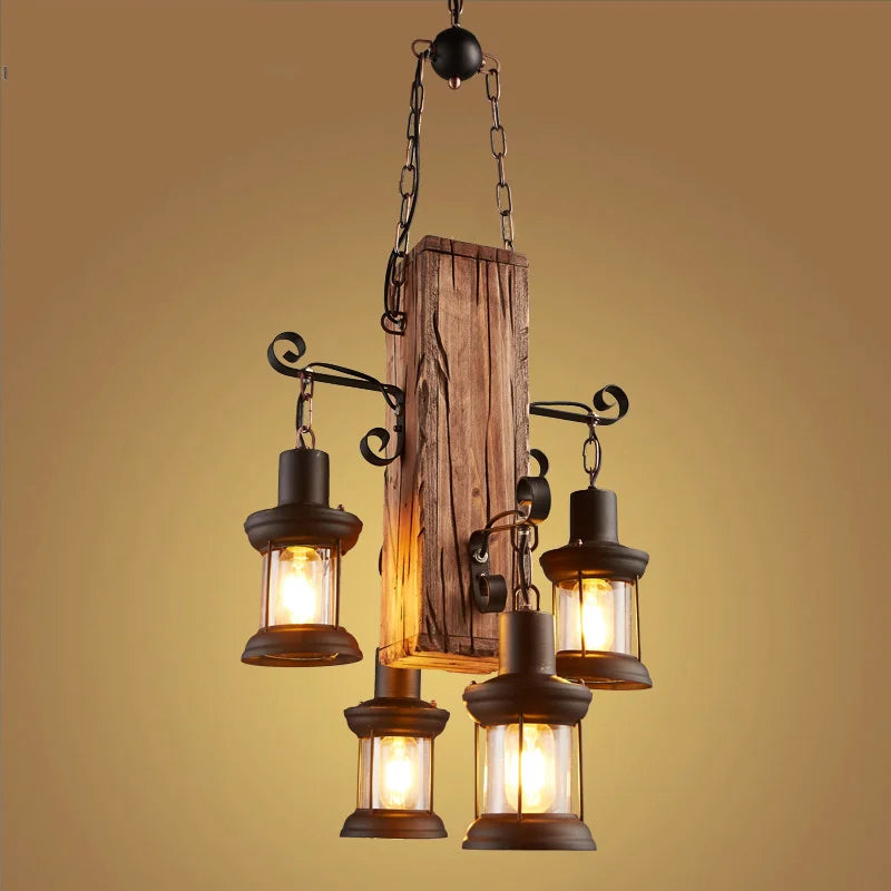 Suspension industrielle en bois et verre - Collection Lumino