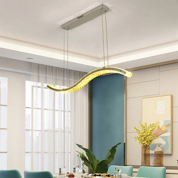 Lustre Moderne en Cristal et Acier Inoxydable - Longue Bande Luxueuse