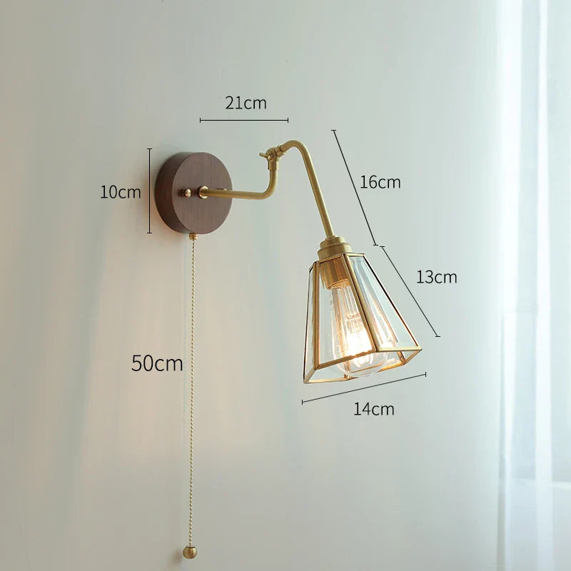 Applique murale rétro avec chaîne et base en bois