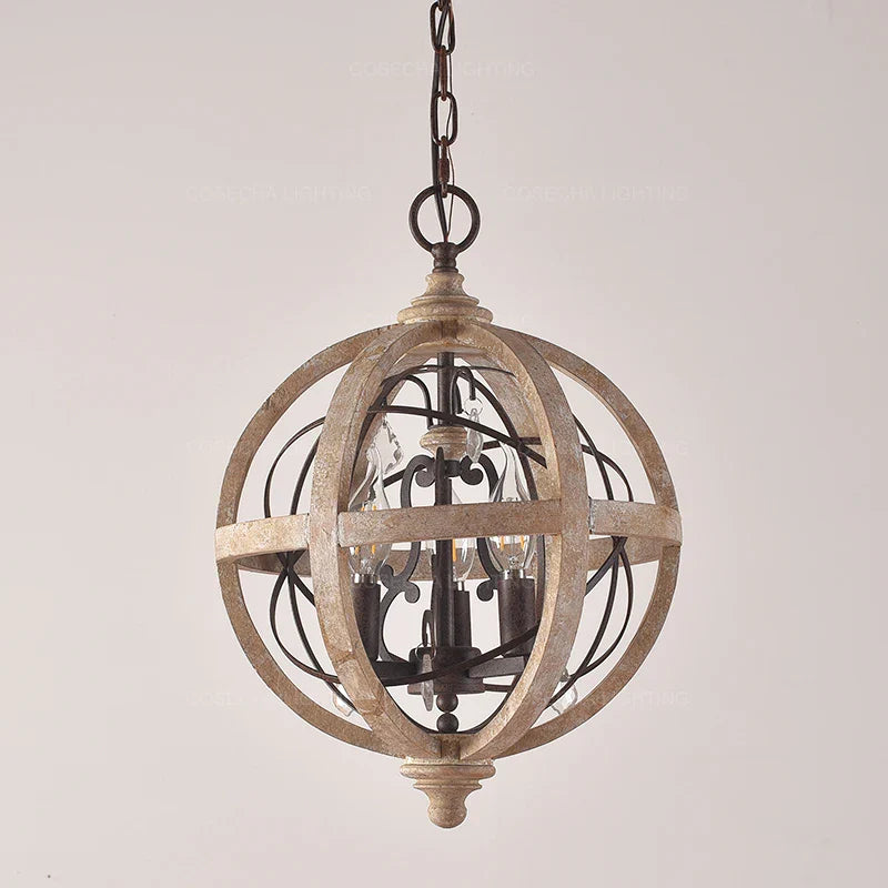 Lustre Globe Bois Antique