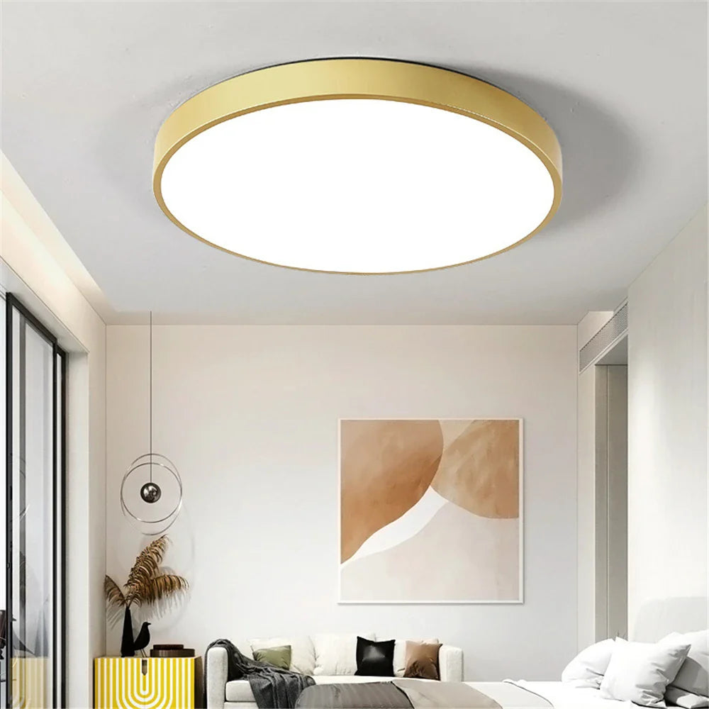 Plafonnier LED Ultra-mince Or 5 cm, Design Moderne, Télécommande - Idéal pour le Foyer et la Chambre