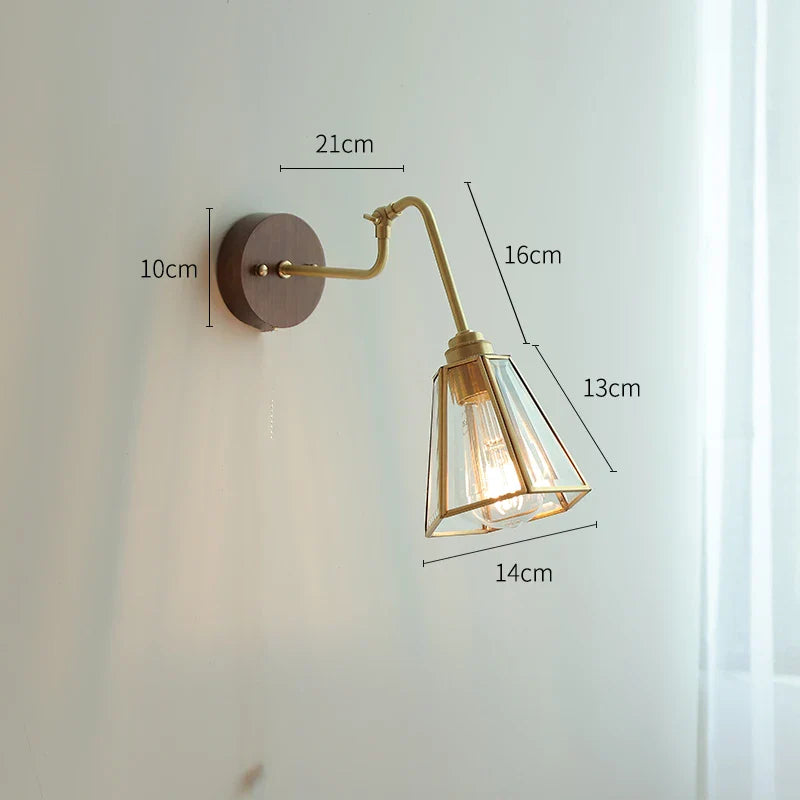 Applique murale rétro avec chaîne et base en bois