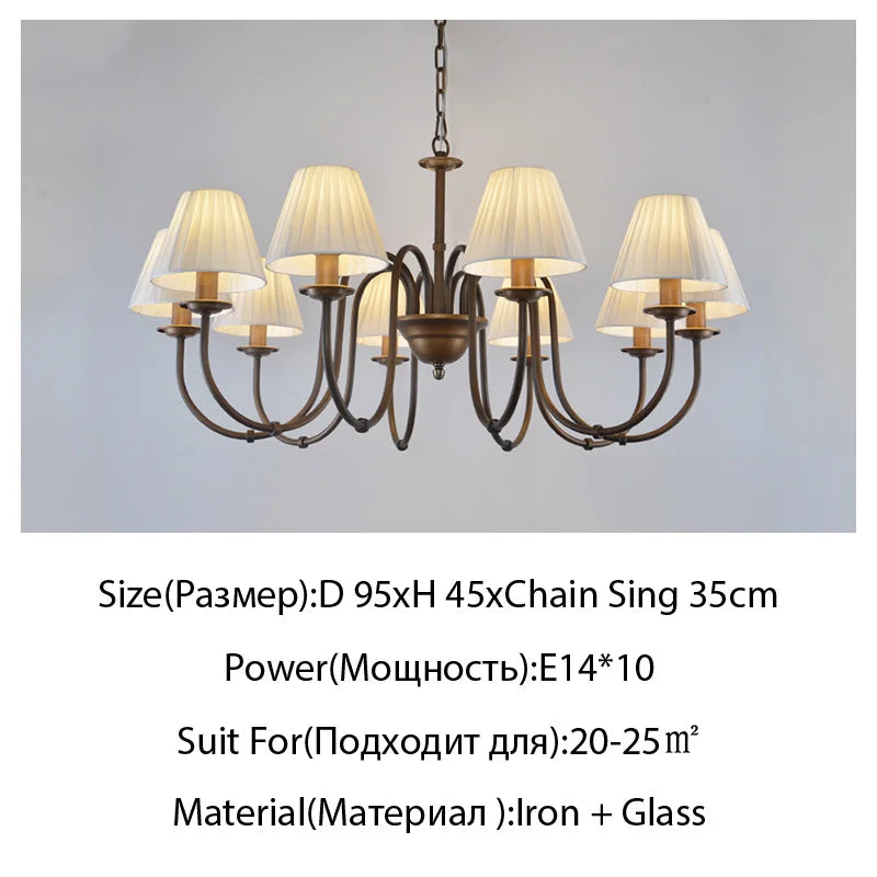 Lustre de style européen et américain en fer forgé pour salon ou salle à manger