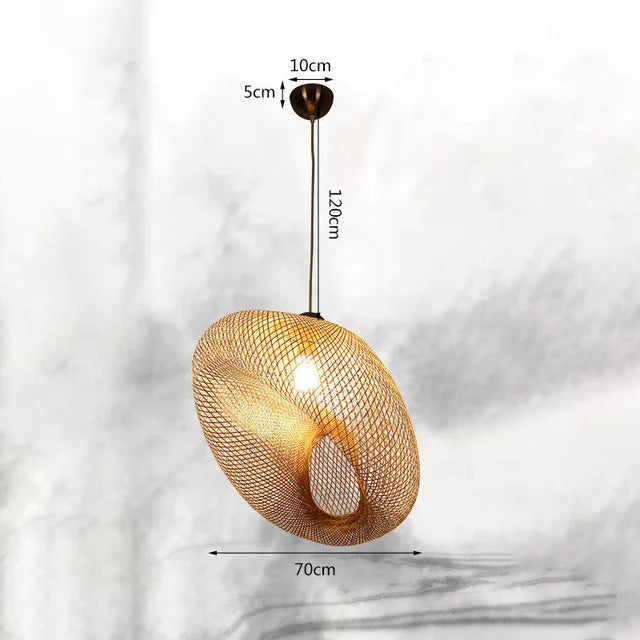 Suspension vintage en bambou et rotin fait main - Style Japonais