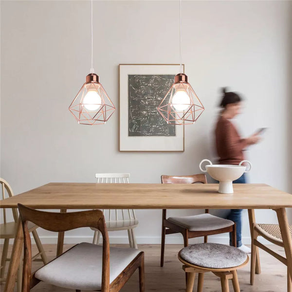 Lampe de suspension suspendue en cage en fer Loft Moderne - Or Rose