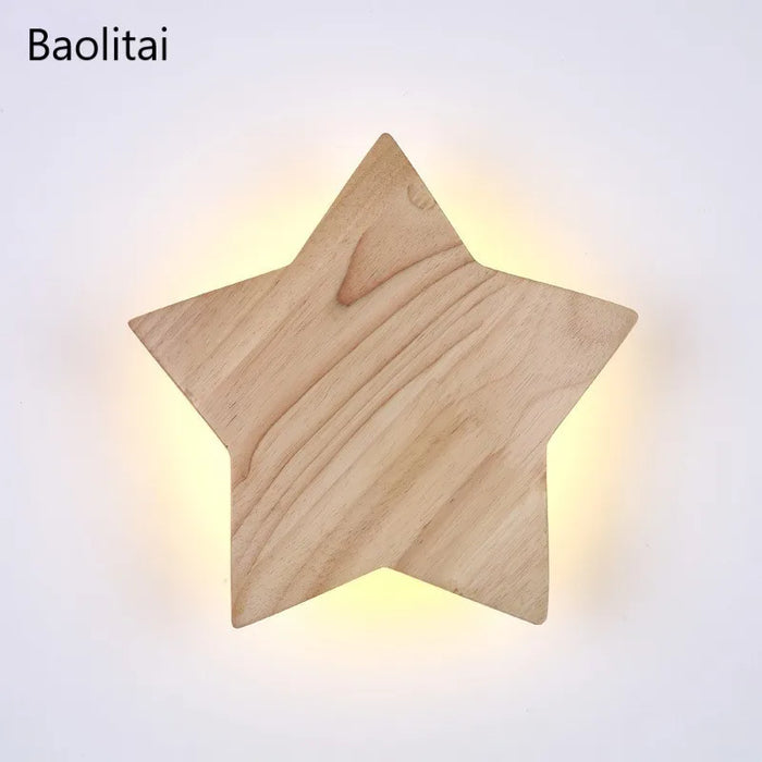 Applique murale LED étoile en bois - Design artistique asiatique modernisé