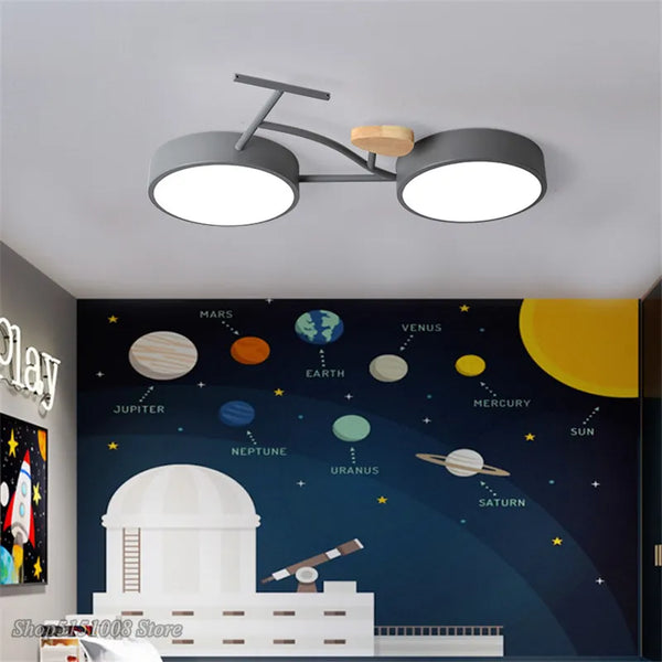 Plafonnier LED Nordic 3 couleurs température vélo - Lampe enfant pour chambre de bébé en vert, blanc et gris