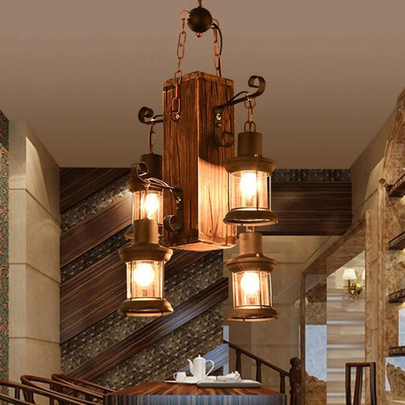 Suspension industrielle en bois et verre - Collection Lumino
