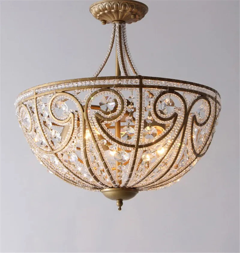 Plafonnier Américain en Fer Forgé - Éclairage Luxe Cristal