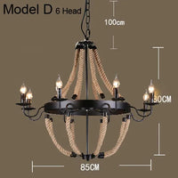 Lustre vintage en corde de chanvre avec abat-jour en fer pour bars et cafés - Style Bohème Industriel