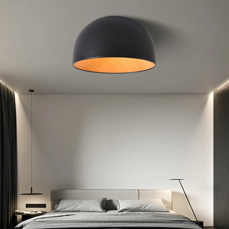 Lustre moderne en bois LED avec grain de bois, pour balcon et couloir - Blanc ou noir