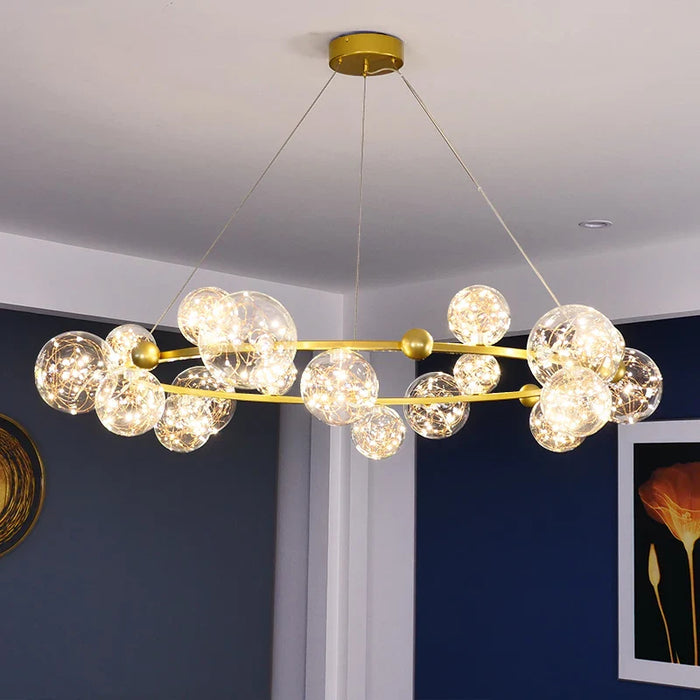 Lustre de luxe moderne avec anneaux LED et boule de verre de qualité supérieure