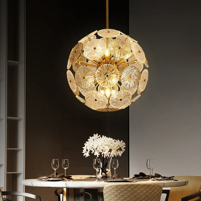 Lustre en verre rond Deyidn Luxe Or pour Villa - Salle à Manger et Chambre