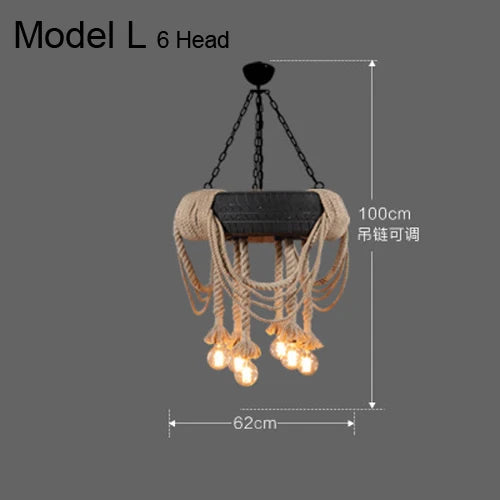 Lustre vintage en corde de chanvre avec abat-jour en fer pour bars et cafés - Style Bohème Industriel