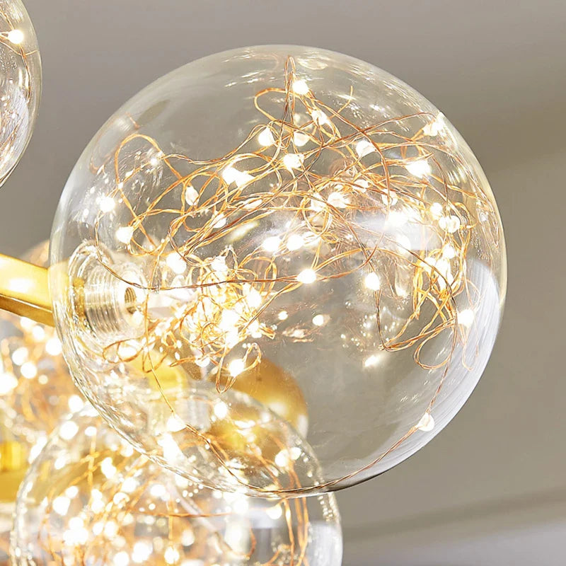Lustre de luxe moderne avec anneaux LED et boule de verre de qualité supérieure