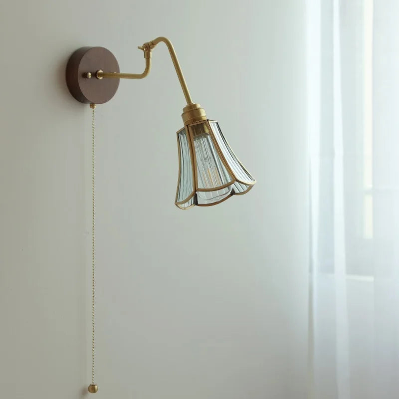 Applique murale rétro avec chaîne et base en bois