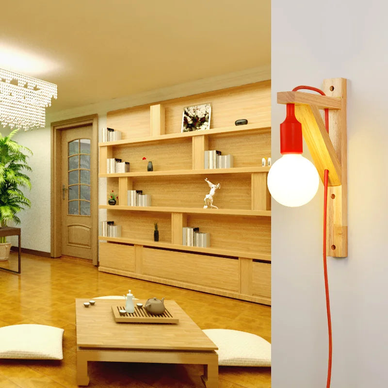 Applique murale en bois massif avec design créatif et câble minimaliste