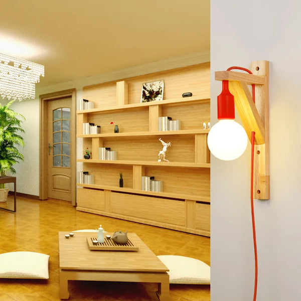 Applique murale en bois massif avec design créatif et câble minimaliste