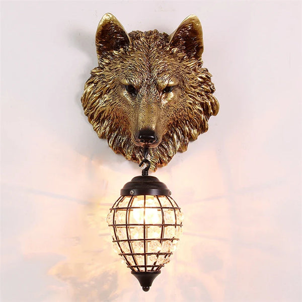 Applique murale vintage en résine loup avec LED intégrée