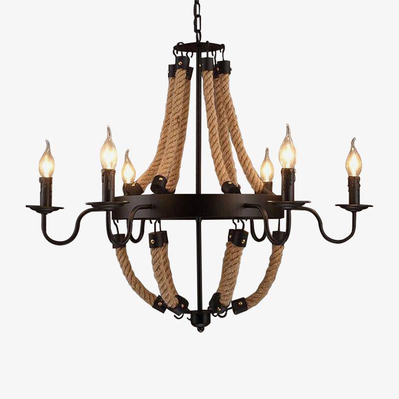 Lustre Rustique Métal & Cordages Flamme