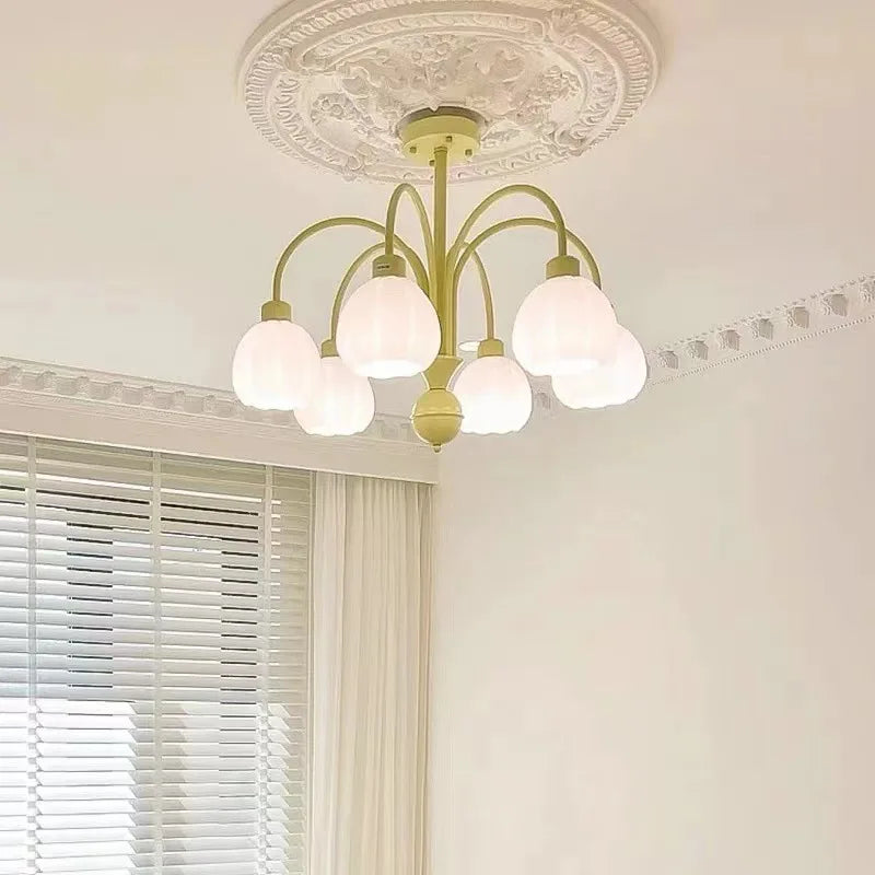 Lustre en Verre Lait Blanc LED pour Chambre Intérieure, couleur Vert.