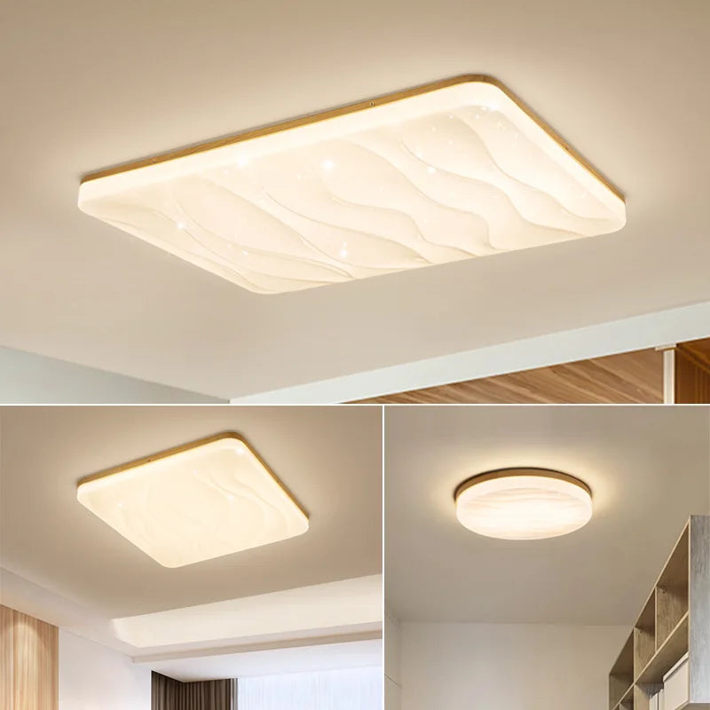 Plafonnier LED Carré Moderne en Bois pour Intérieur - Style Épuré