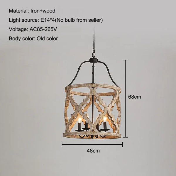 Lustre en bois créatif américain rural pour boutiques et restaurants - Collection RustiWood