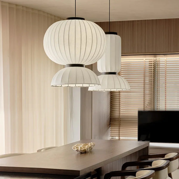 Lustre boule ovale en tissu japonais en soie design