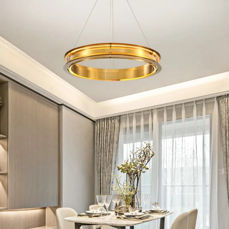 Lustre LED italien post-moderne avec anneau de suspension - Lampe de design asiatique