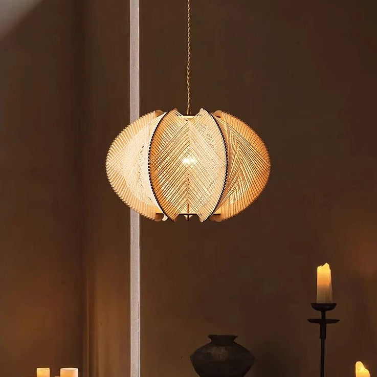 Lustre bois chanvre wabi-sabi suspendu - Édition Nature