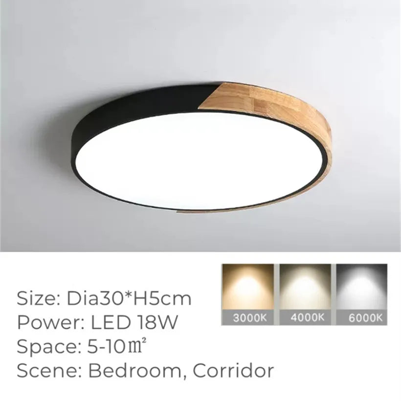 Plafonnier LED Rond Ultra-fin en Grain de Bois - Luxedéco