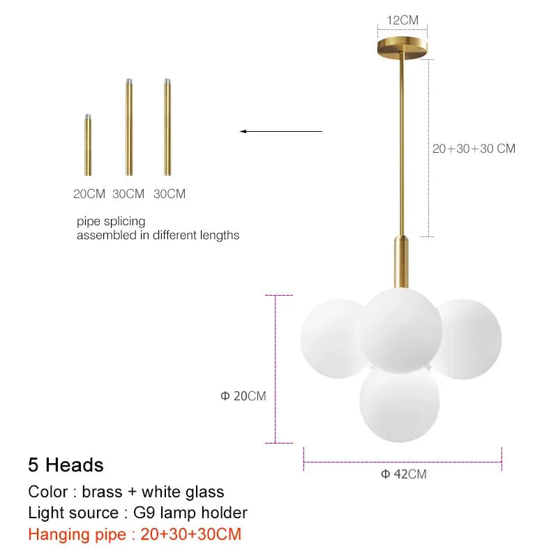 Suspension LED nordique en boule de verre design