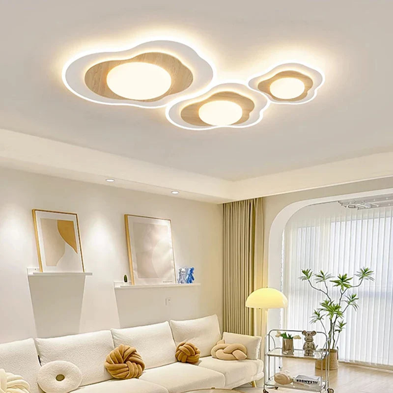 Plafonnier Luxe LED pour Chambre Principale - Blanc Bois Crème