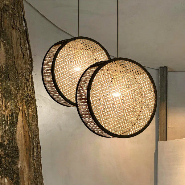 Lustre Japonais en Rotin Tissé Bambou – Style Minimaliste Moderne