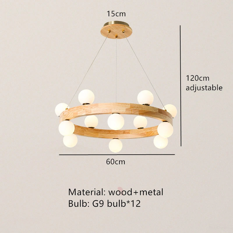 Lustre Nordique en Bois Rond pour un Éclairage Créatif Japonais dans la Salle à Manger