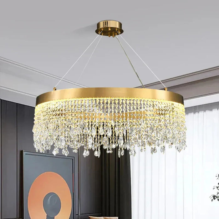 Lustre de luxe en cristal doré à Led.